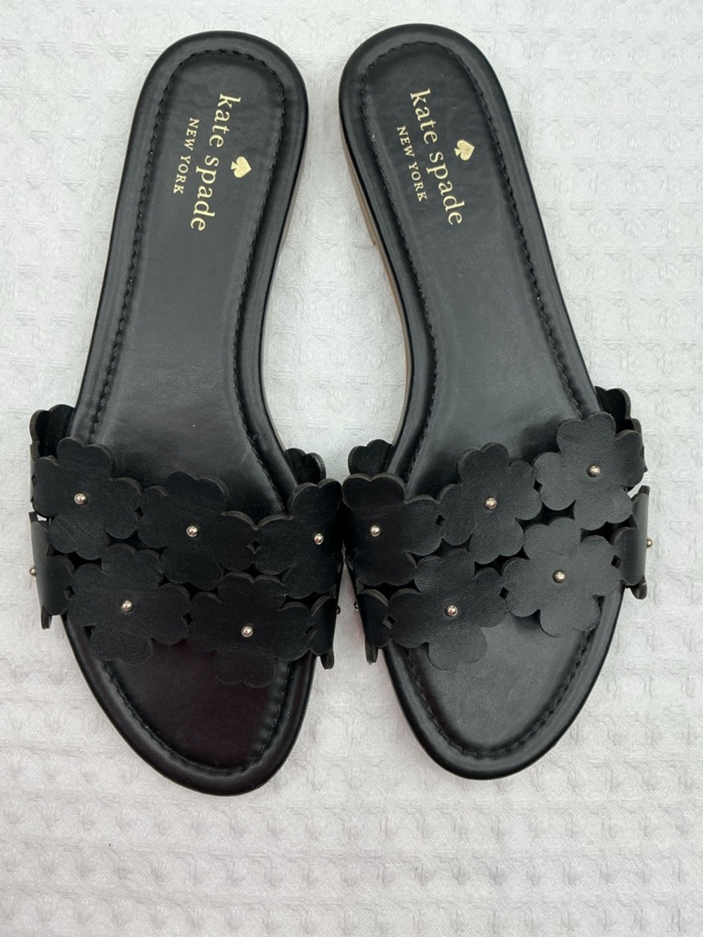 kate spade Black Floral Appliqué Slide Sandals - Picture 5 of 7